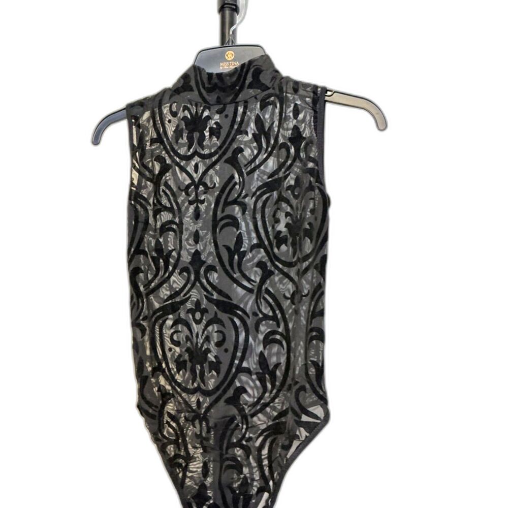 New in Package Women’s Black Sheer Lace Bodysuit Sleeveless, Size Medium